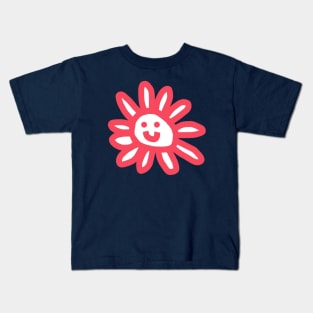 Red Daisy Flower Smiley Face Graphic Kids T-Shirt